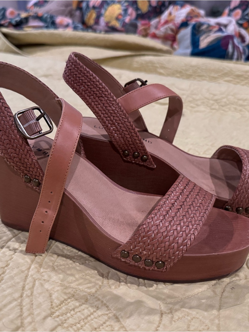 Lucky Brand Woven Slingback Platform Sandals - Mauve Pink